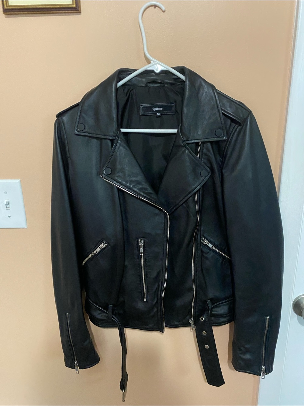 Quince Black Leather Asymmetric Moto Jacket